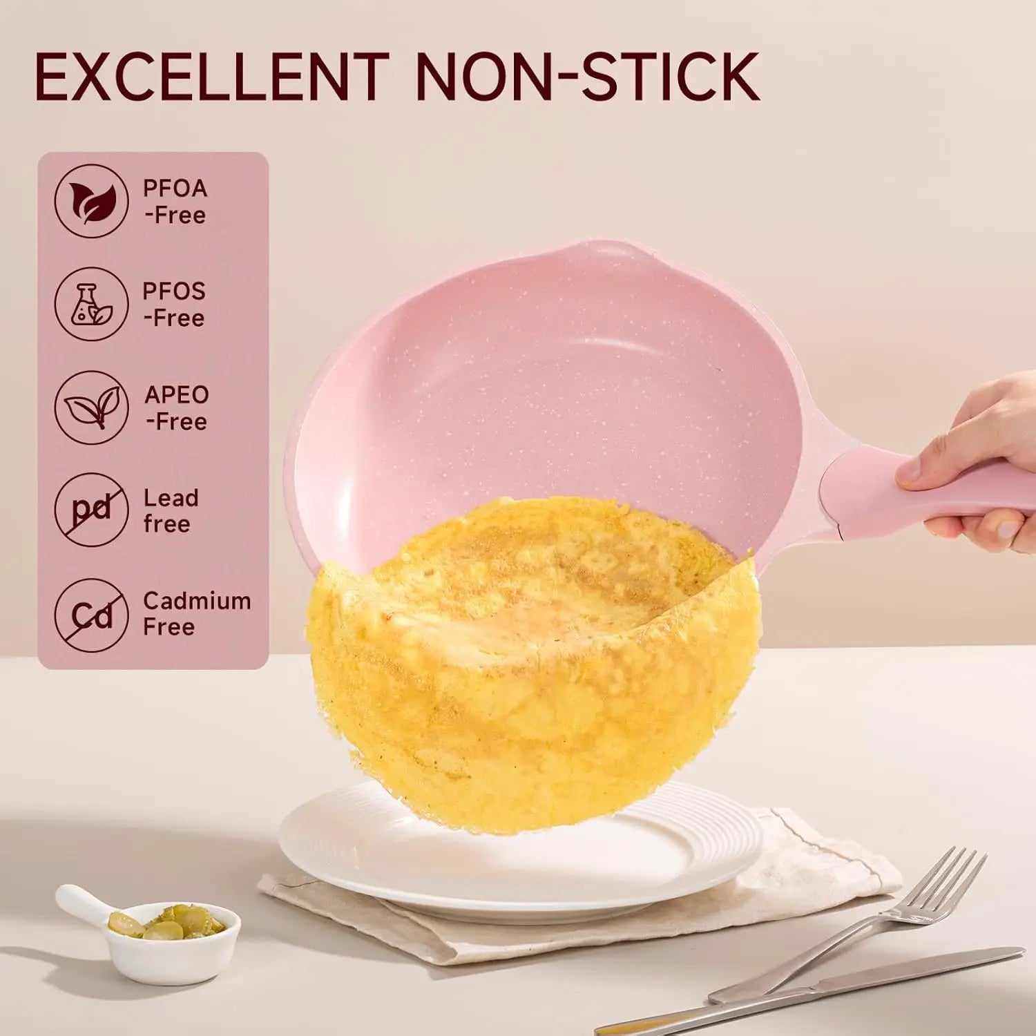 Pink Pots and Pans Set Nonstick 23pcs, Healthy Kitchen Cookware Sets, Induction Cooking Set Pink Frying Pans, Saucepans, Sauté &