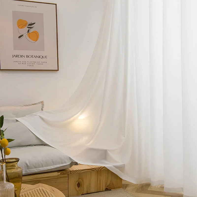 Asazal White Tulle Luxury Chiffon Curtains – High-Quality Thick Yarn Opaque Drapes for Bedroom & Living Room
