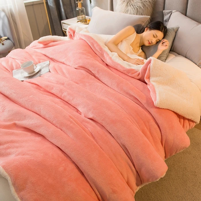 Wool Throw Blanket – Double-Sided Queen Bed Blanket, Warm Winter Bedspread for Camping, Sofa & Bedroom