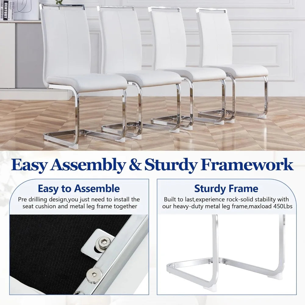 Dining Table Set for 6,White Marble 71'' Dining Room Table with Spacious legroom and White Leather Dining Chairs,Easy Assembley