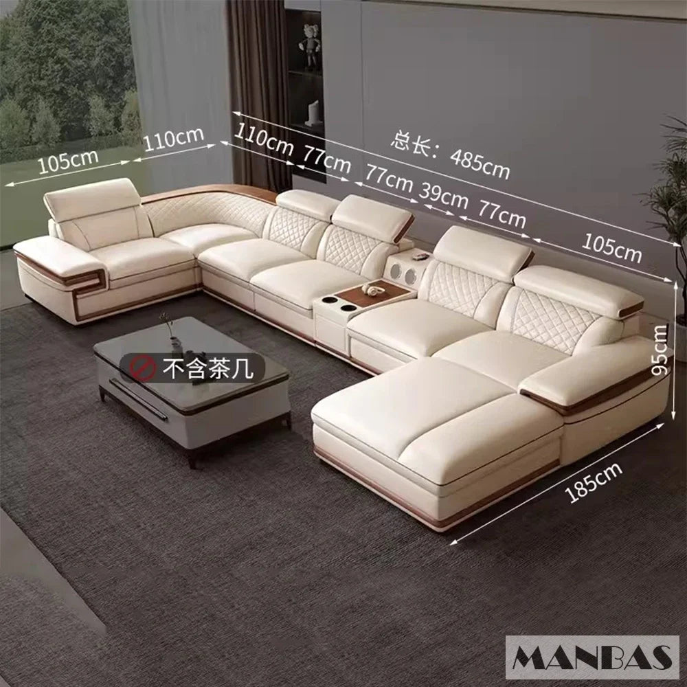 Linlamlim Premium Italian Genuine Leather Sofa Set for Living Room with Adjustable Headrests, Bluetooth Speaker, Wireless Charge