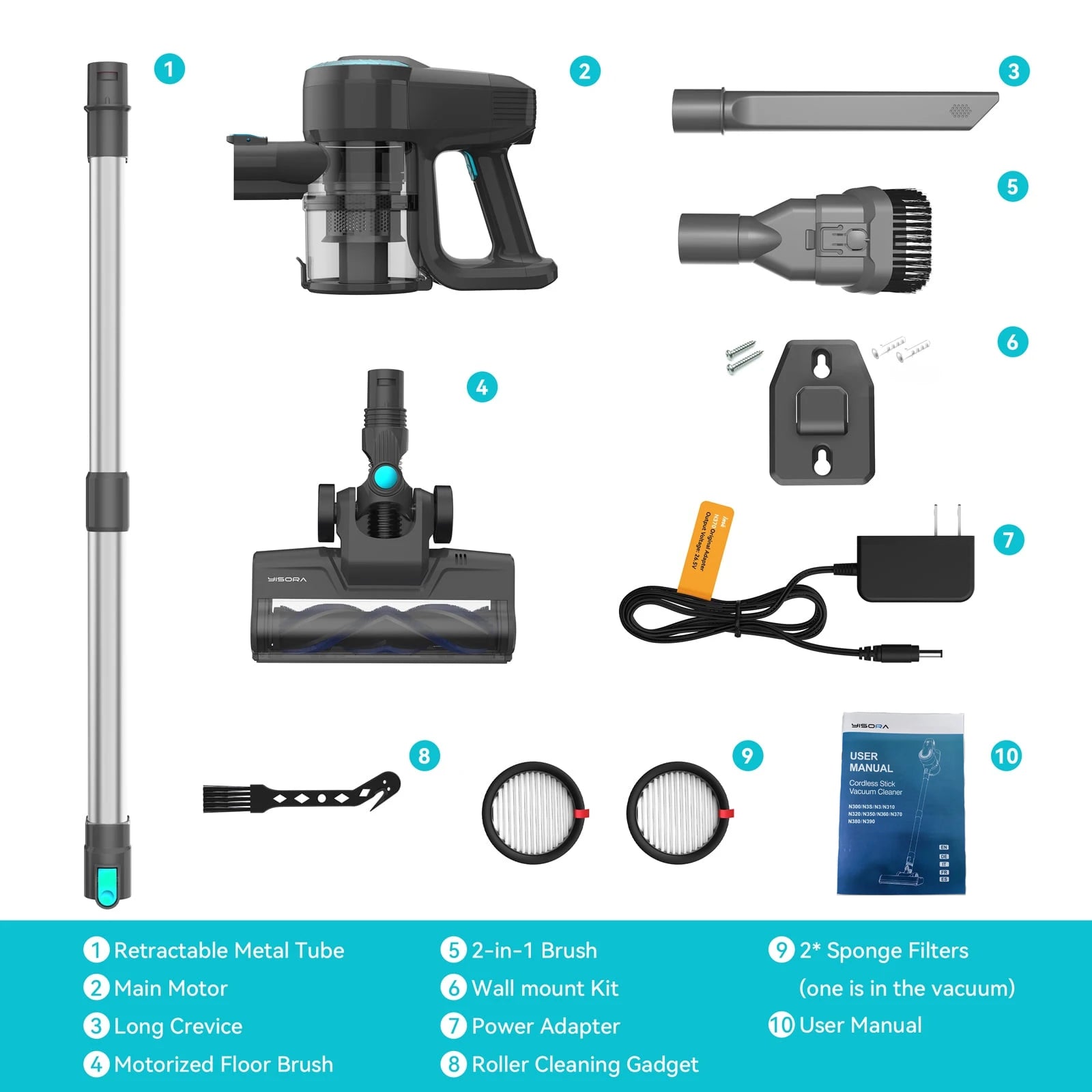 YISORA N300 Cordless Upright Vacuum Cleaner – 20KPa Powerful Suction, Ultra-Lightweight Stick Vacuum for Carpet, Hard Floor, Car & Pet Hair