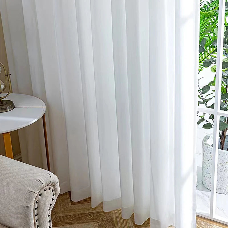 Asazal White Tulle Luxury Chiffon Curtains – High-Quality Thick Yarn Opaque Drapes for Bedroom & Living Room