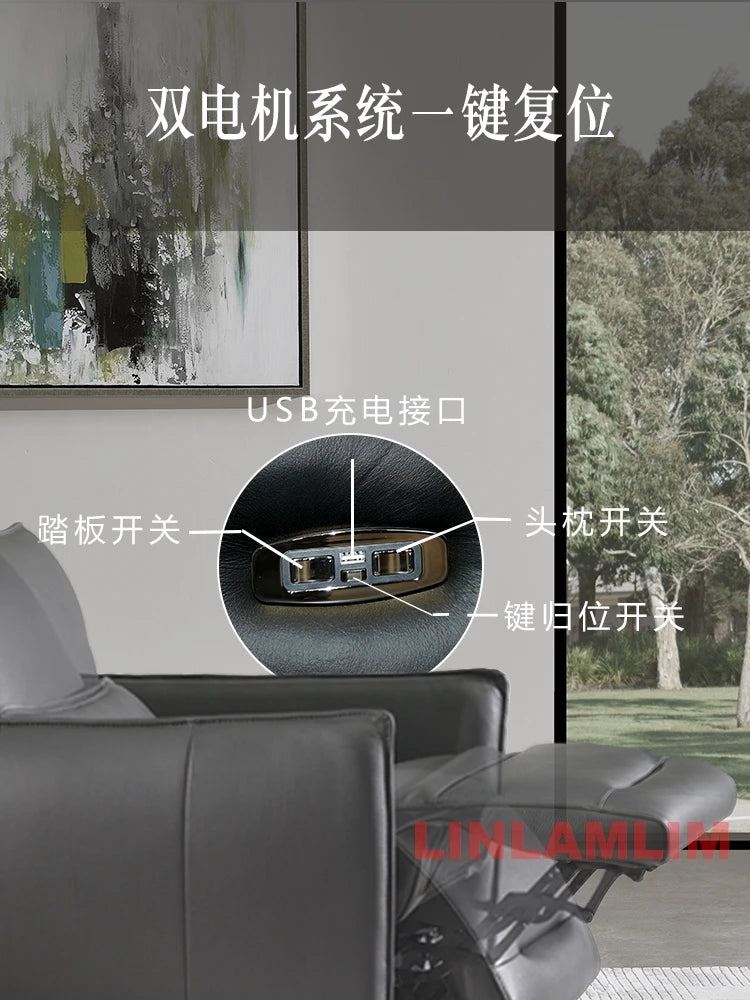 Luxury Dual Motor Genuine Leather Electric Recliner Sofa – 3-Seater Power Reclining Couch with Adjustable Backrest & Footrest for Living Room