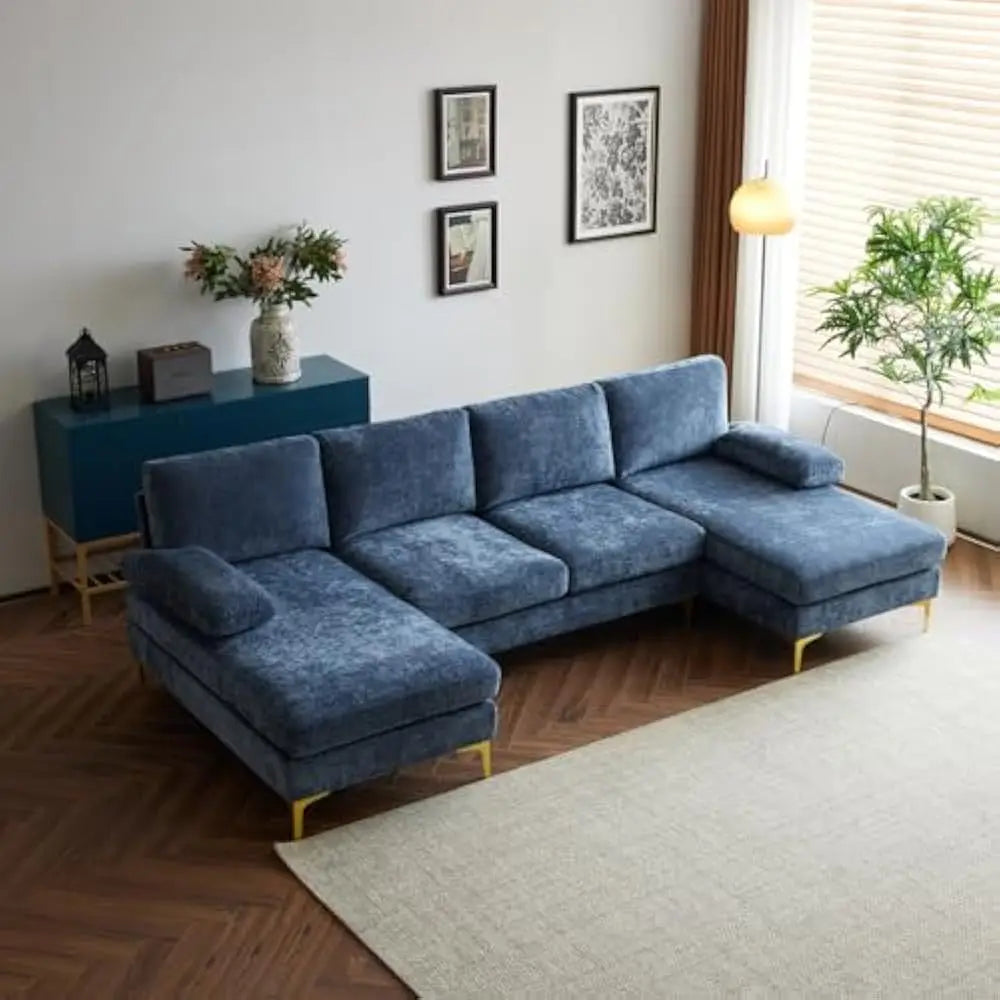 Convertible U-Shape Sectional Sofa 110" – 4-Seat Couch with Chaise, Chenille Upholstered for Living Room