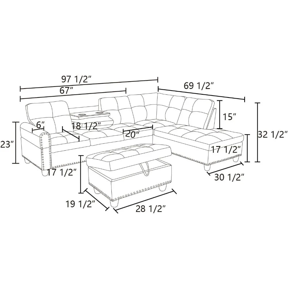 Modern L-Shaped Sectional Sofa with Ottoman