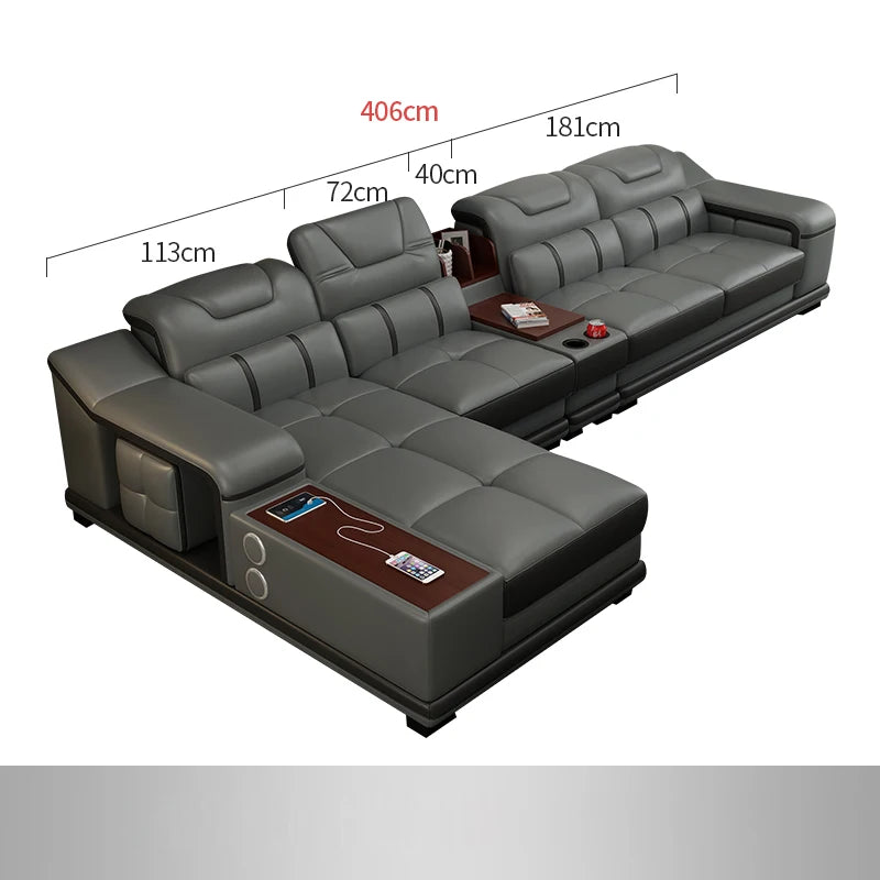 Modern Genuine Leather Sleeper Sectional Sofa – Convertible Sofa Cama with Chaise, Spacious Living Room Furniture Set, Sofas Modernos para Sala