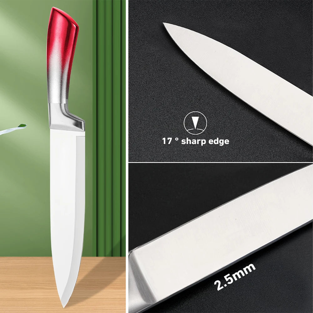 MDHAND 9Pcs Stainless Steel Knife Block Set with Sharpener Cutting Slicing Fruit Meat Cleaver Utility Knife Knives  Accessories