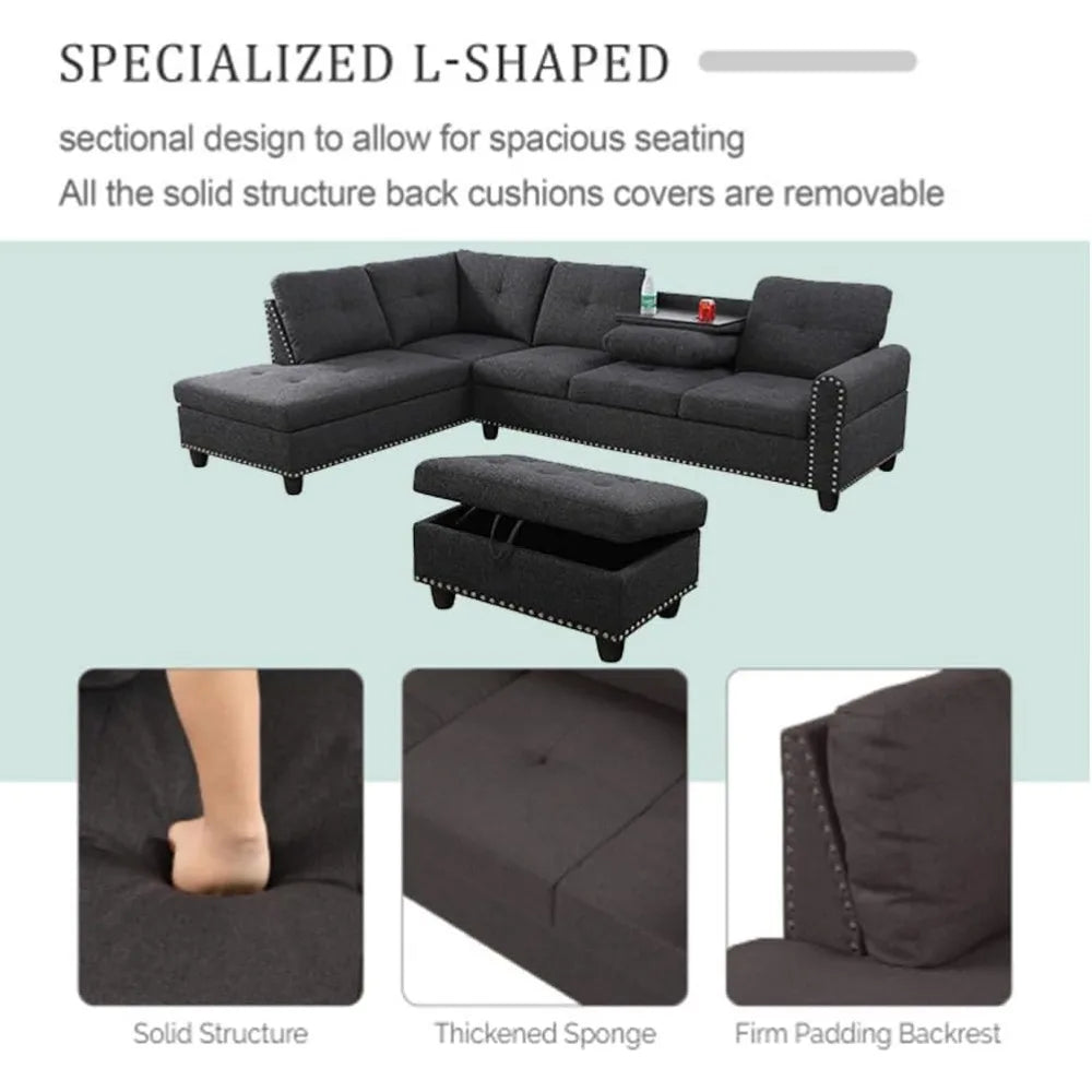 Modern L-Shaped Sectional Sofa with Ottoman