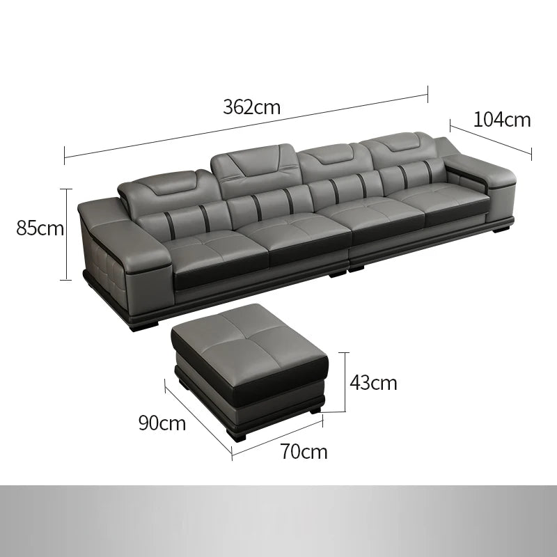 Modern Genuine Leather Sleeper Sectional Sofa – Convertible Sofa Cama with Chaise, Spacious Living Room Furniture Set, Sofas Modernos para Sala