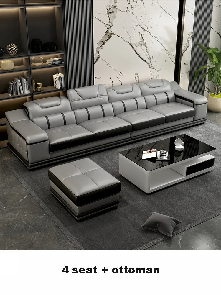 Modern Genuine Leather Sleeper Sectional Sofa – Convertible Sofa Cama with Chaise, Spacious Living Room Furniture Set, Sofas Modernos para Sala