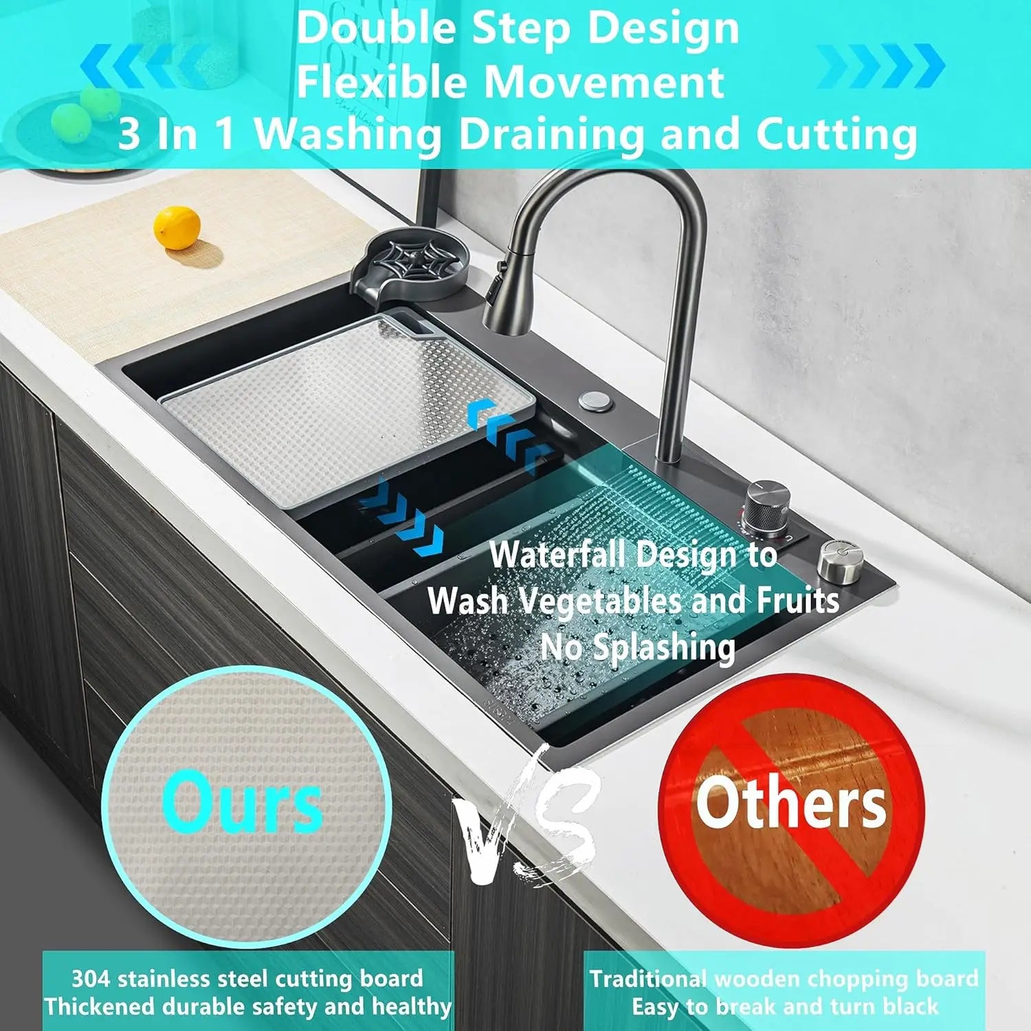 Single Bowl Workstation Sink with Pull-Down Faucet