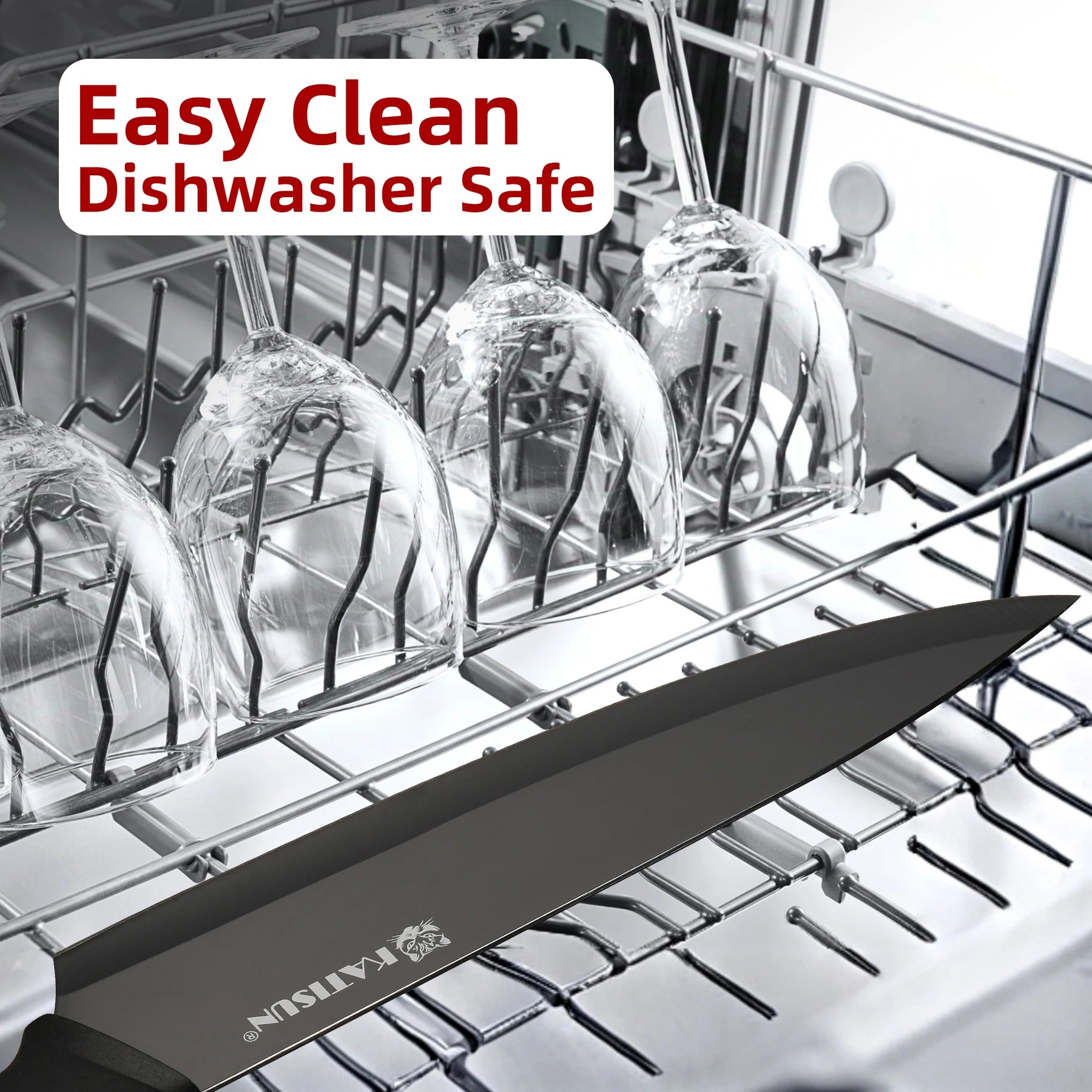 15 Pieces Carbon Steel Kitchen Knife Block Set, Built-in Knife Sharpener, Non-Slip PP+TPR Handles, 6 Steak Knives