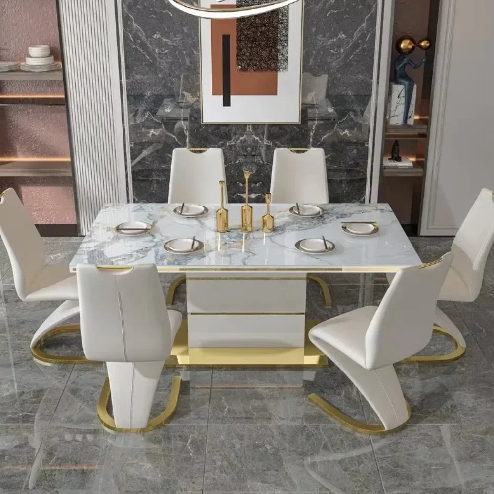 Marble Square Dining Table Set 4 Chairs and  6 Chairs,modern Luxury Gold with 6 Seater Restaurant Dining Room Furniture