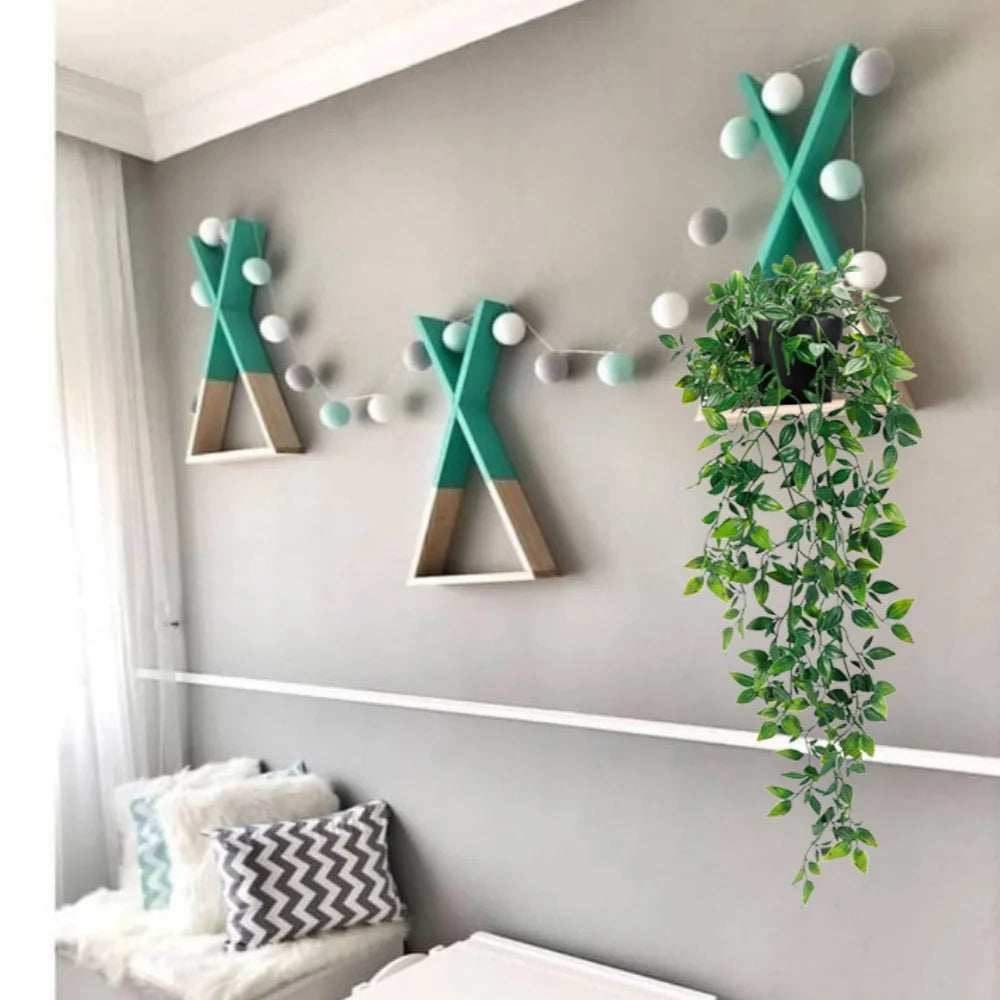 Artificial Plant Wall Hanging Fake Plants Green Leaf Flower Decor