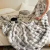 Luxury Ultra-Soft Fluffy Faux Rabbit Fur Throw Blanket Thick Warm Bubble Bed Cozy Plush Reversible for Couch Chair or Sofa