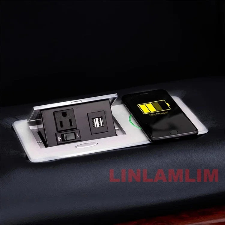 Luxury Dual Motor Power Reclining Sofa – 3-Seat Recliner with LED Lighting, USB Ports, Hidden Storage & Fold-Down Table with Tray