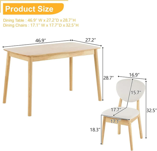Modern 5-Piece Wood Dining Table Set for 4 – Compact Mid-Century Modern Dining Room Table & Chair Set for Kitchen, Dining Room, or Small Apartment