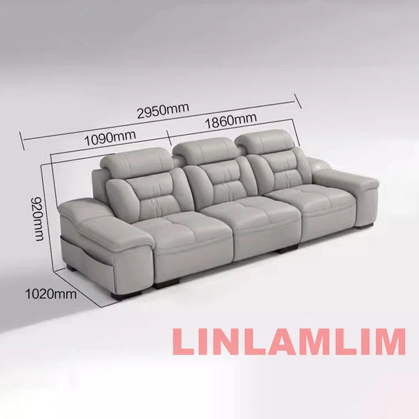 Modern Genuine Leather Sectional Sofa with Chaise Lounge, Cup Holders and Storage, L-Shaped Reclining Couch for Living Room