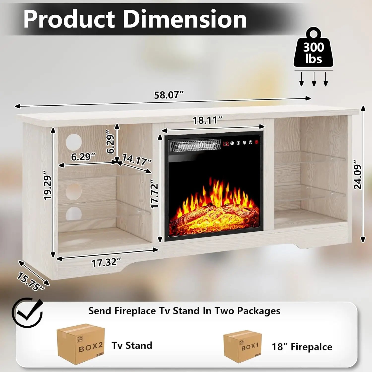 Modern Fireplace TV Stand with 18" Electric Fireplace Insert