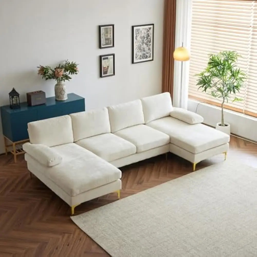 Convertible U-Shape Sectional Sofa 110" – 4-Seat Couch with Chaise, Chenille Upholstered for Living Room