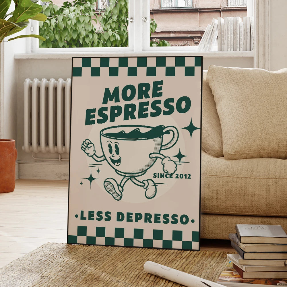 More Espresso Less Depresso Funky Cafe Coffee Quotes Wall Art