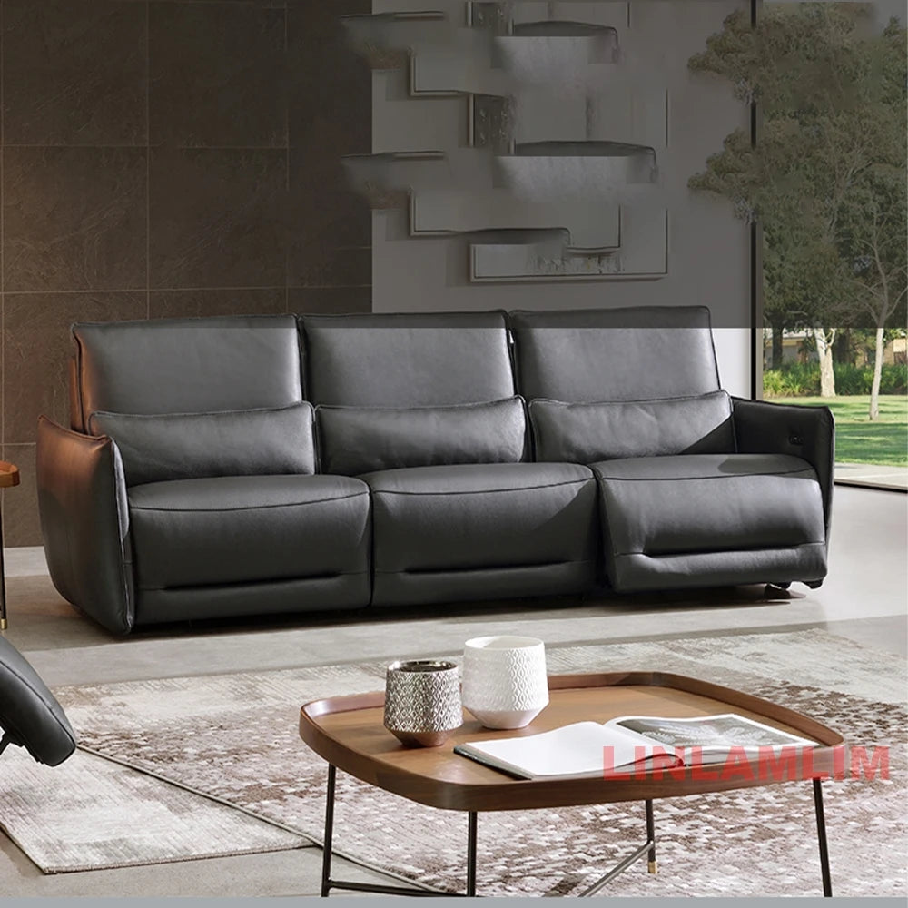 Luxury Dual Motor Genuine Leather Electric Recliner Sofa – 3-Seater Power Reclining Couch with Adjustable Backrest & Footrest for Living Room