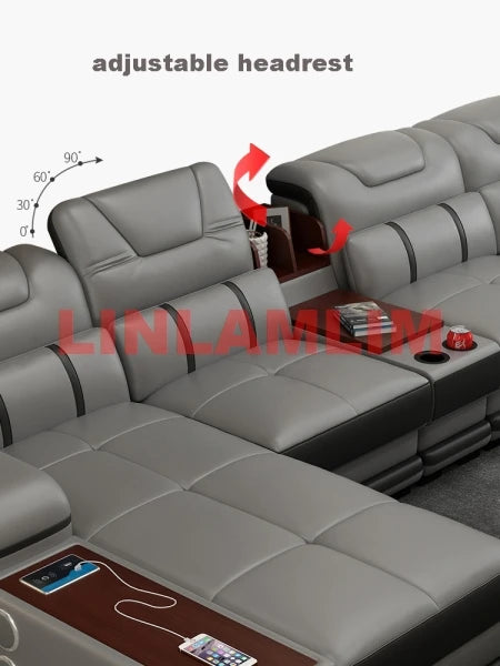 Modern Genuine Leather Sleeper Sectional Sofa – Convertible Sofa Cama with Chaise, Spacious Living Room Furniture Set, Sofas Modernos para Sala