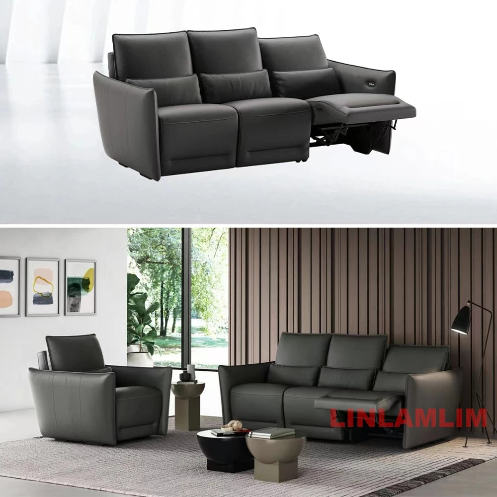 Luxury Dual Motor Genuine Leather Electric Recliner Sofa – 3-Seater Power Reclining Couch with Adjustable Backrest & Footrest for Living Room