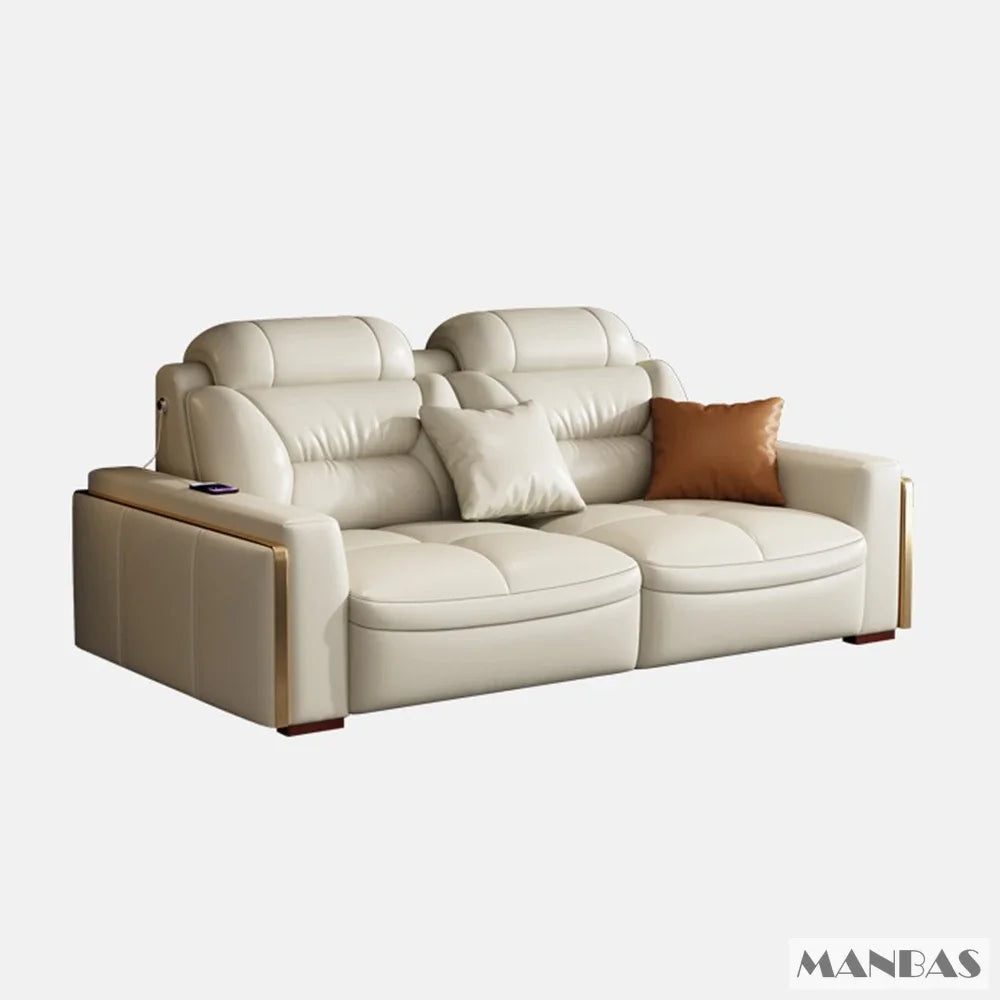 MANBAS Premium Italian Genuine Leather Sectional Sofa Set – Modern Living Room Couch with Adjustable Headrests, USB Charging Ports & Built-In Bluetooth Speaker