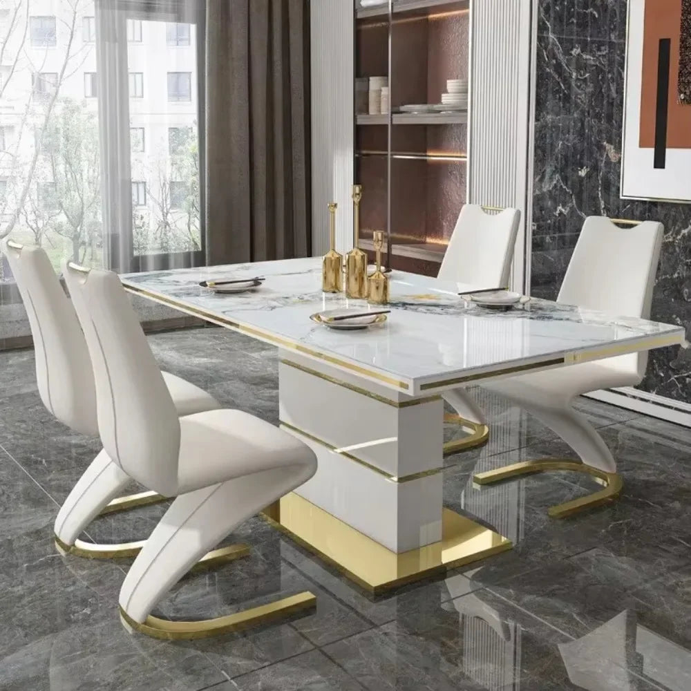 Marble Square Dining Table Set 4 Chairs and  6 Chairs,modern Luxury Gold with 6 Seater Restaurant Dining Room Furniture