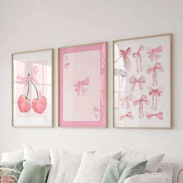 Trendy Pink Bows Poster Wall Art Set