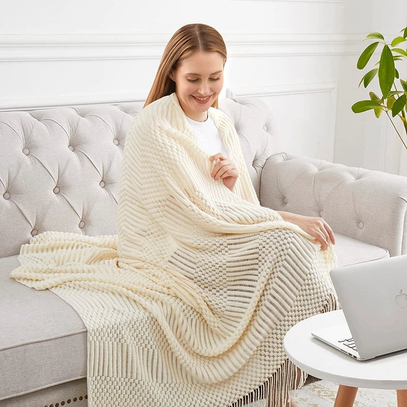 White Boho Throw Blankets
