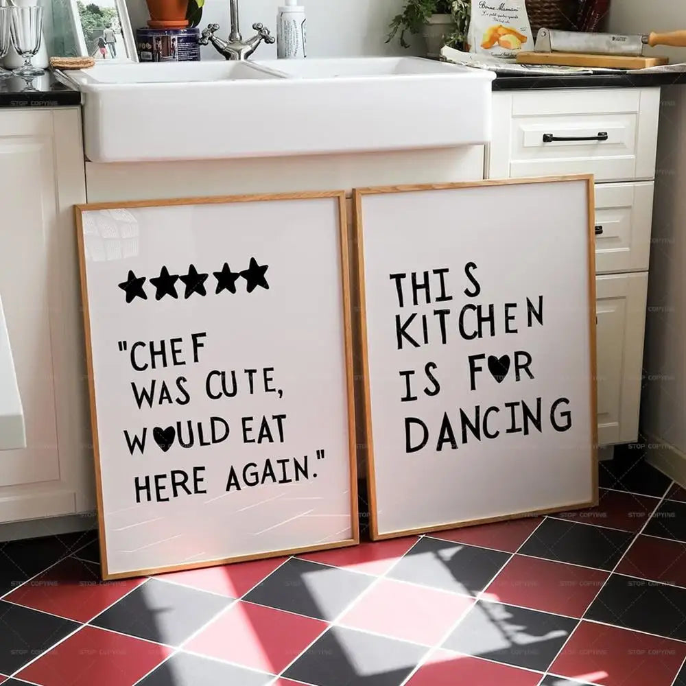 Minimalist Heart Black Chef Motivational Quotes  Wall Art Canvas