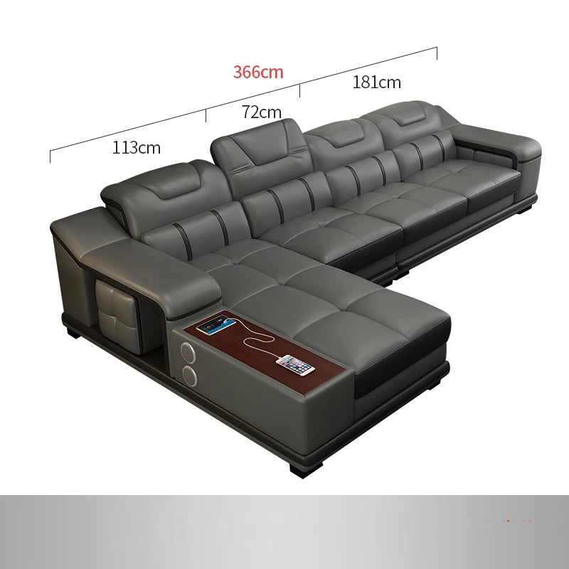 Modern Genuine Leather Sleeper Sectional Sofa – Convertible Sofa Cama with Chaise, Spacious Living Room Furniture Set, Sofas Modernos para Sala