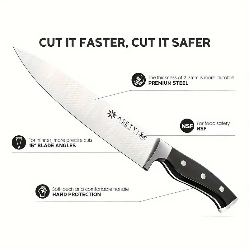 15 PCS Kitchen Knife Set With Built-in Knife Sharpener Block, Professional Stainless Steel Knife Set With Built