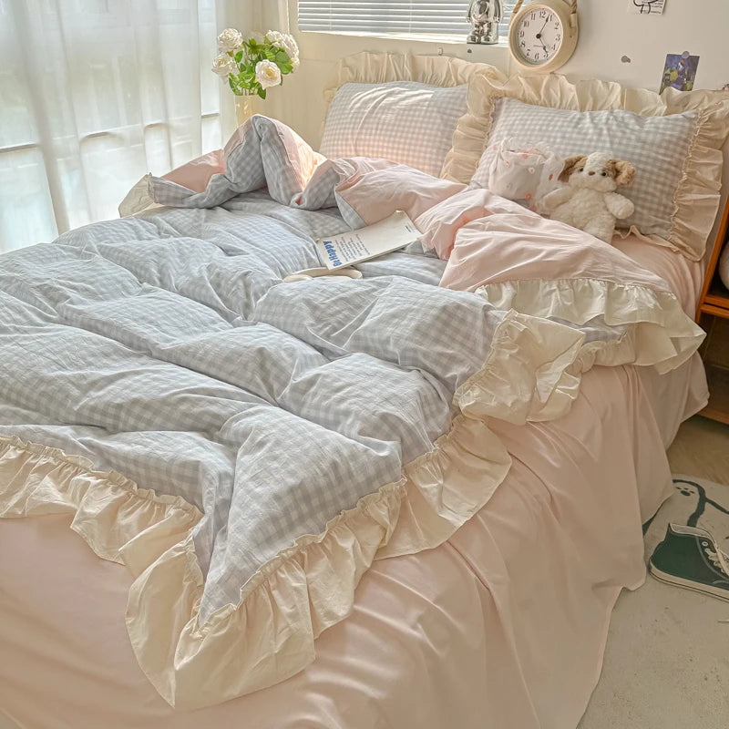 Soft Skin-friendly Lattice Lace Ruffles Quilt Cover