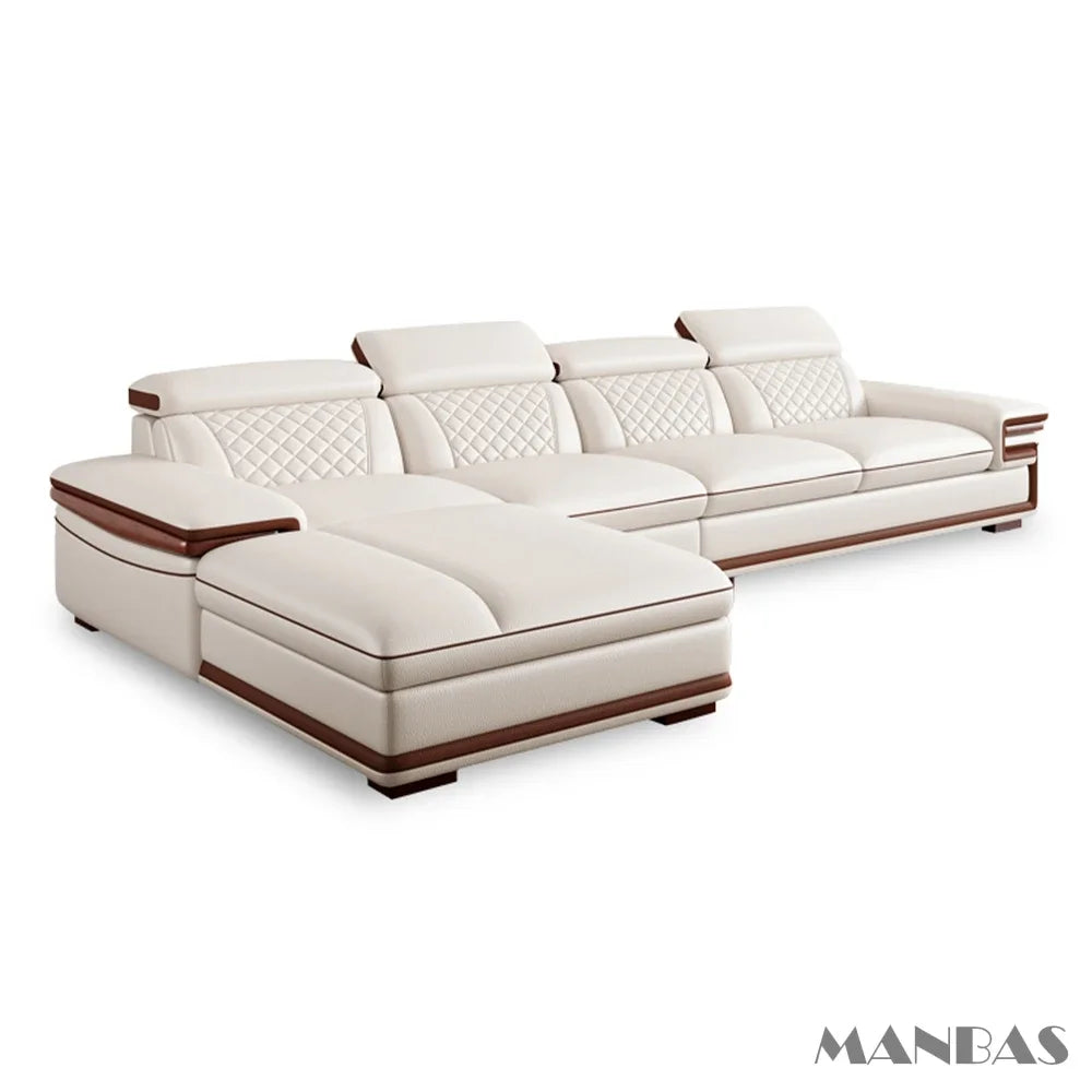 Linlamlim Premium Italian Genuine Leather Sofa Set for Living Room with Adjustable Headrests, Bluetooth Speaker, Wireless Charge