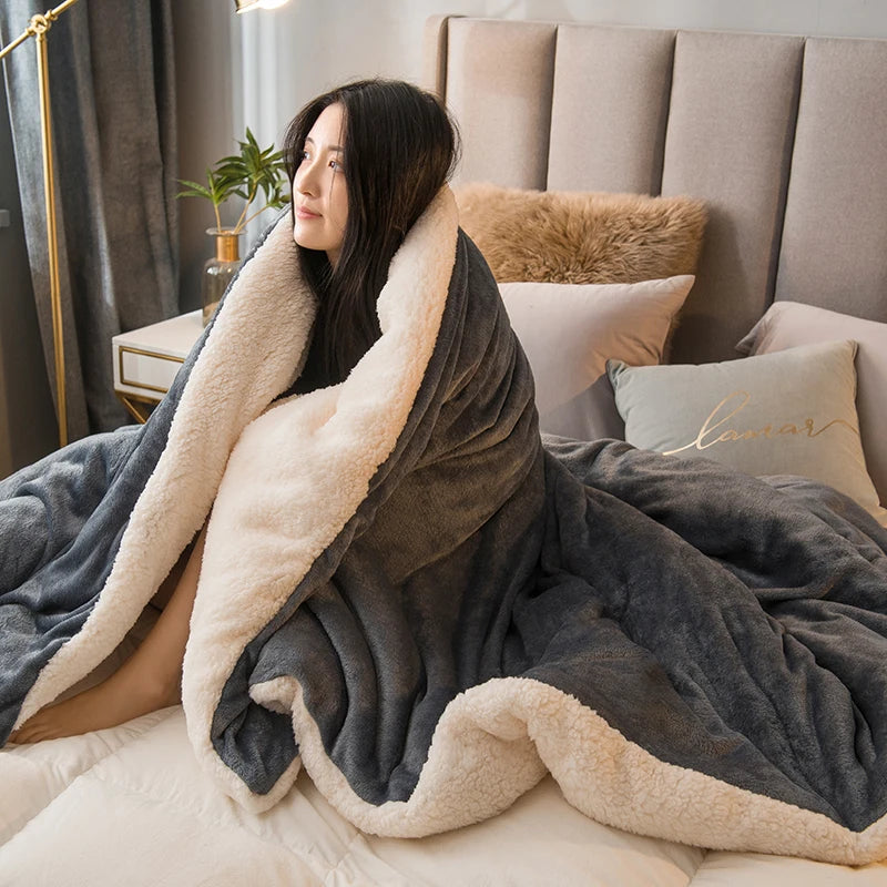 Wool Throw Blanket – Double-Sided Queen Bed Blanket, Warm Winter Bedspread for Camping, Sofa & Bedroom