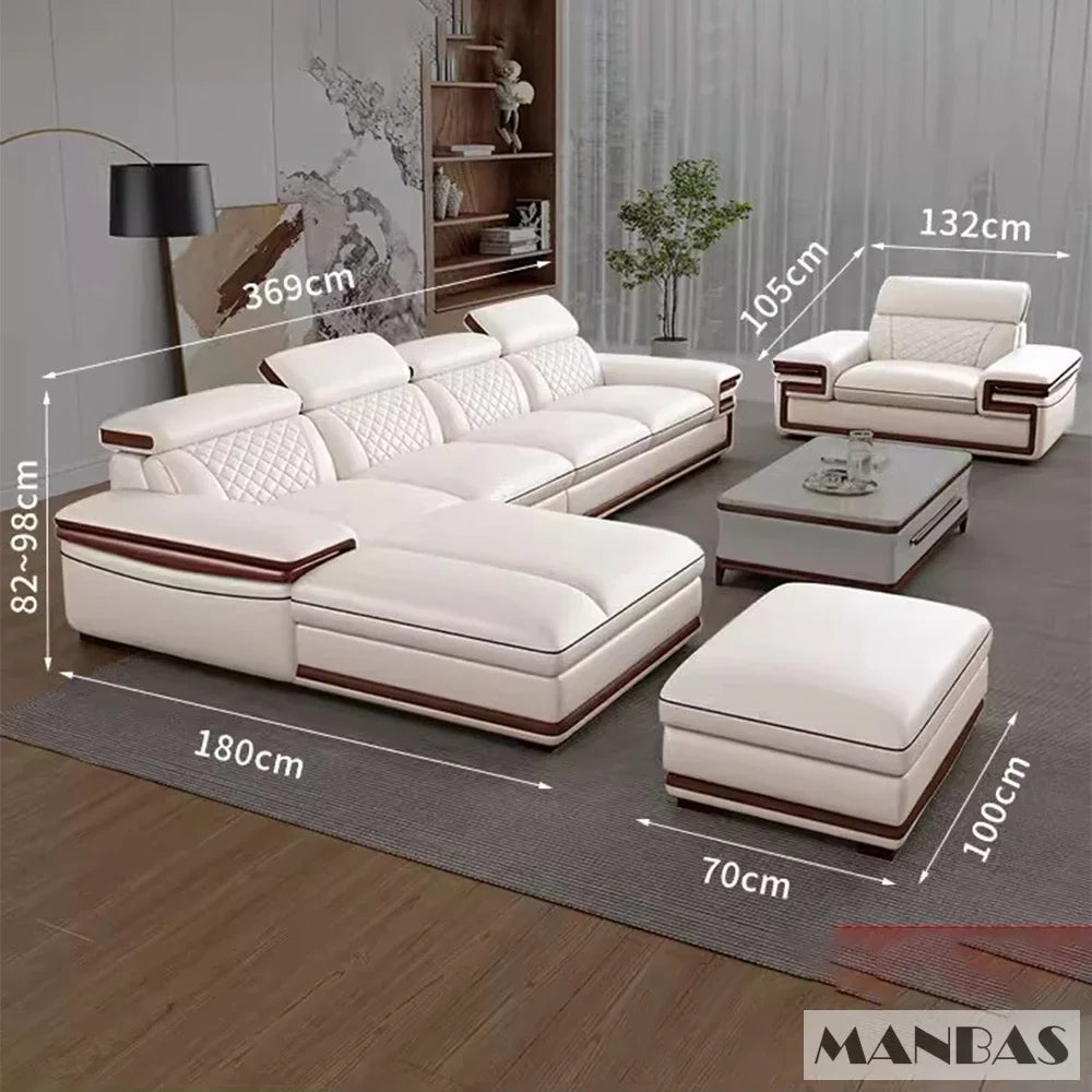 MINGDIBAO Premium Italian Genuine Leather Sofa Set – Adjustable Headrests, Bluetooth Speakers & Wireless Charging