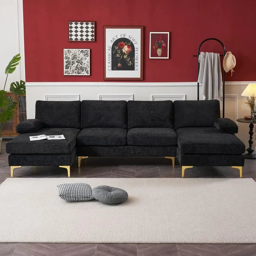 Convertible U-Shape Sectional Sofa 110" – 4-Seat Couch with Chaise, Chenille Upholstered for Living Room