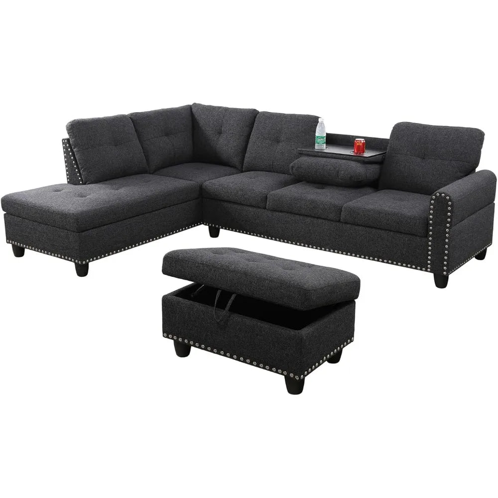 Modern L-Shaped Sectional Sofa with Ottoman