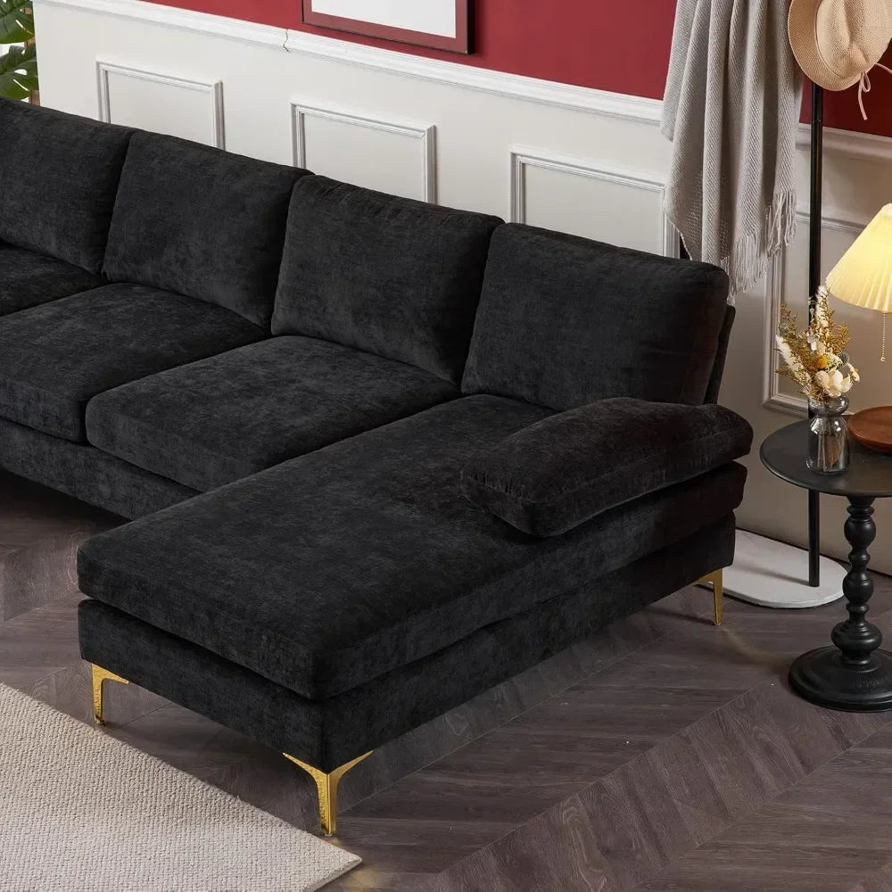 Convertible U-Shape Sectional Sofa 110" – 4-Seat Couch with Chaise, Chenille Upholstered for Living Room