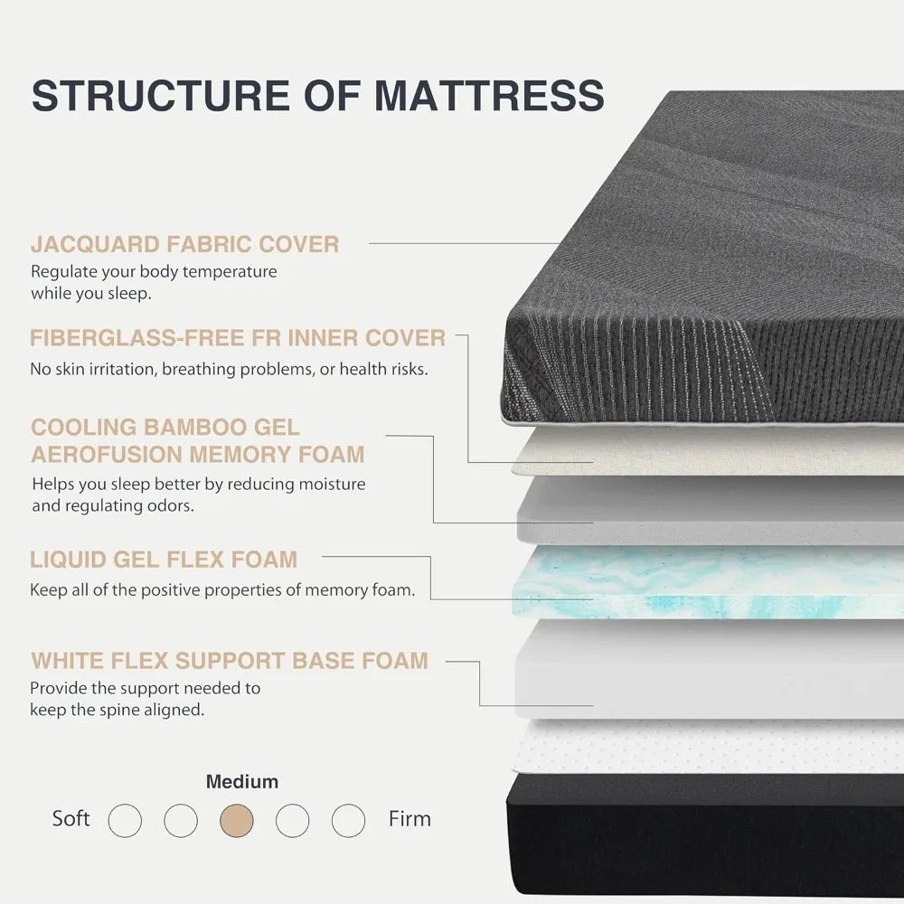 Queen Mattress 12 Inch Charcoal Memory Foam Mattress in a Box