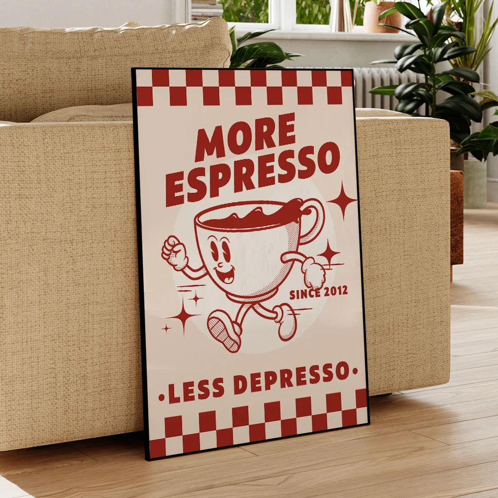 More Espresso Less Depresso Funky Cafe Coffee Quotes Wall Art