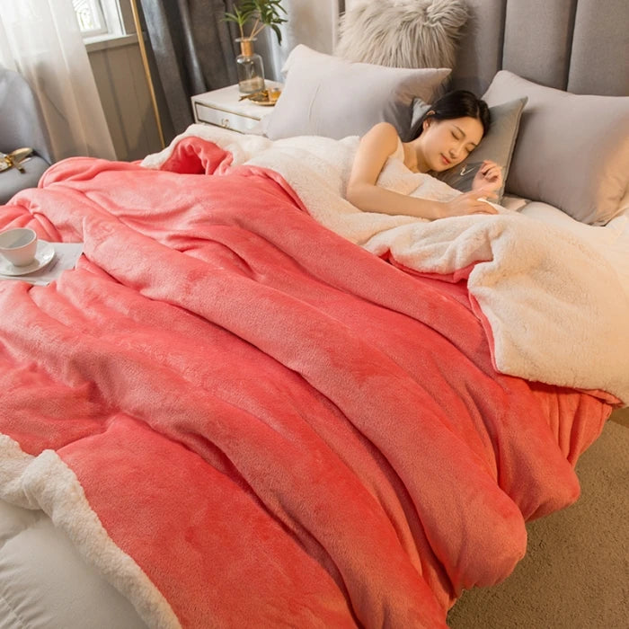 Wool Throw Blanket – Double-Sided Queen Bed Blanket, Warm Winter Bedspread for Camping, Sofa & Bedroom