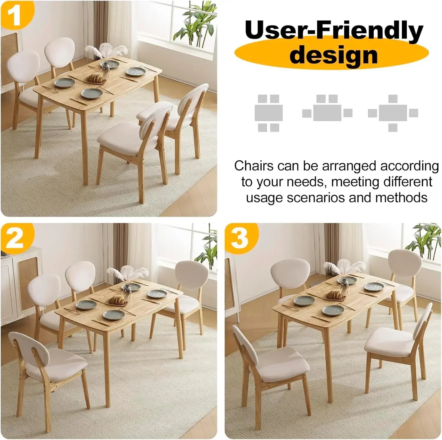 Modern 5-Piece Wood Dining Table Set for 4 – Compact Mid-Century Modern Dining Room Table & Chair Set for Kitchen, Dining Room, or Small Apartment