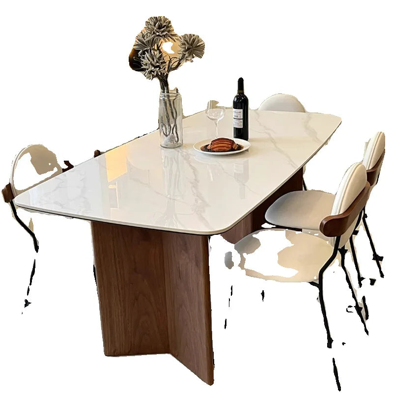 Solid Wood & Rock Board Dining Table Set