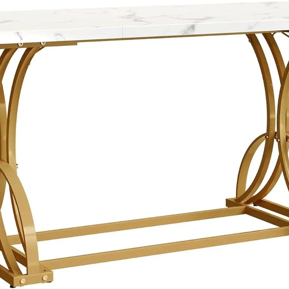 Modern White 70 Inch Rectangle Dining Table for 4-6 with Gold Legs, Perfect for Home, Kitchen, Restaurant Use