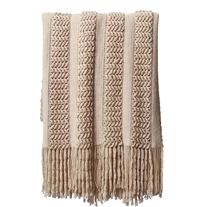 Khaki Knitted Throw Blankets Cover with Tassels